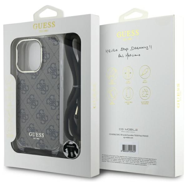 iTok webáruház - Guess Guess Crossbody Cord 4G Print tok iPhone 16 Pro készülékhez (barna) 7 Guess Crossbody Cord 4G Print Case for iPhone 16 Pro (barna)