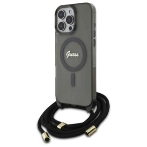 Guess Crossbody Cord Script MagSafe tok iPhone 16 Pro készülékhez (fekete)