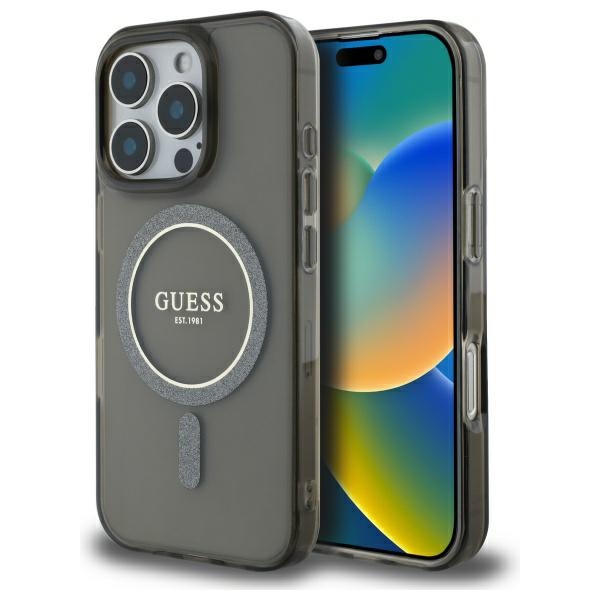 iTok webáruház - Guess Guess IML Glitter Circle MagSafe tok iPhone 16 Pro készülékhez (fekete) 1 Guess IML Glitter Circle MagSafe case for iPhone 16 Pro (fekete)