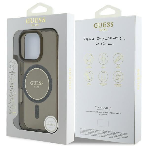 iTok webáruház - Guess Guess IML Glitter Circle MagSafe tok iPhone 16 Pro készülékhez (fekete) 8 Guess IML Glitter Circle MagSafe case for iPhone 16 Pro (fekete)