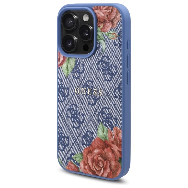 iTok webáruház - Guess Guess 4G Flowers Print MagSafe tok iPhone 16 Pro készülékhez (kék) 2 Guess 4G Flowers Print MagSafe case for iPhone 16 Pro (kék)