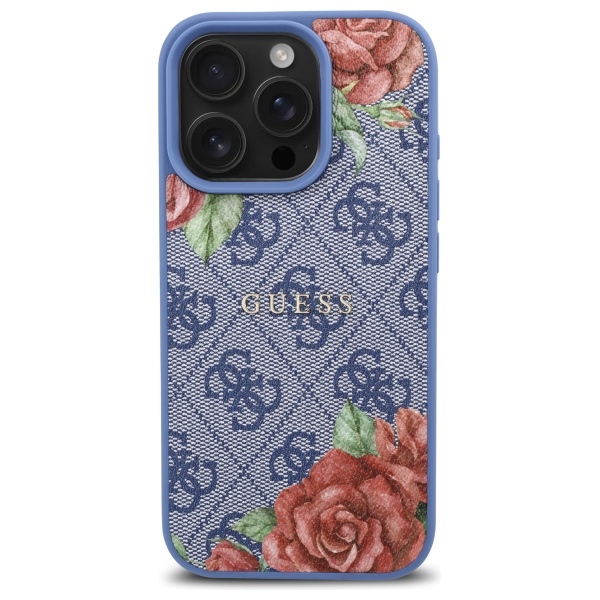 iTok webáruház - Guess Guess 4G Flowers Print MagSafe tok iPhone 16 Pro készülékhez (kék) 3 Guess 4G Flowers Print MagSafe case for iPhone 16 Pro (kék)