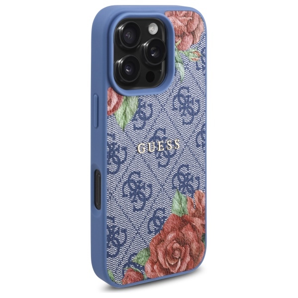 iTok webáruház - Guess Guess 4G Flowers Print MagSafe tok iPhone 16 Pro készülékhez (kék) 4 Guess 4G Flowers Print MagSafe case for iPhone 16 Pro (kék)