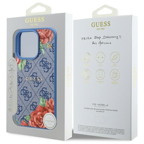 iTok webáruház - Guess Guess 4G Flowers Print MagSafe tok iPhone 16 Pro készülékhez (kék) 8 Guess 4G Flowers Print MagSafe case for iPhone 16 Pro (kék)