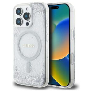 Guess Resin Gradient Glitter MagSafe tok iPhone 16 Pro készülékhez (ezüst)