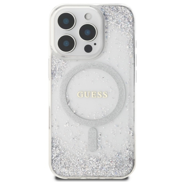 iTok webáruház - Guess Guess Resin Gradient Glitter MagSafe tok iPhone 16 Pro készülékhez (ezüst) 3 Guess Resin Gradient Glitter MagSafe case for iPhone 16 Pro (ezüst)