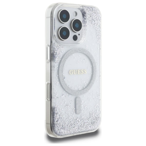 iTok webáruház - Guess Guess Resin Gradient Glitter MagSafe tok iPhone 16 Pro készülékhez (ezüst) 4 Guess Resin Gradient Glitter MagSafe case for iPhone 16 Pro (ezüst)