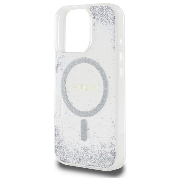 iTok webáruház - Guess Guess Resin Gradient Glitter MagSafe tok iPhone 16 Pro készülékhez (ezüst) 6 Guess Resin Gradient Glitter MagSafe case for iPhone 16 Pro (ezüst)