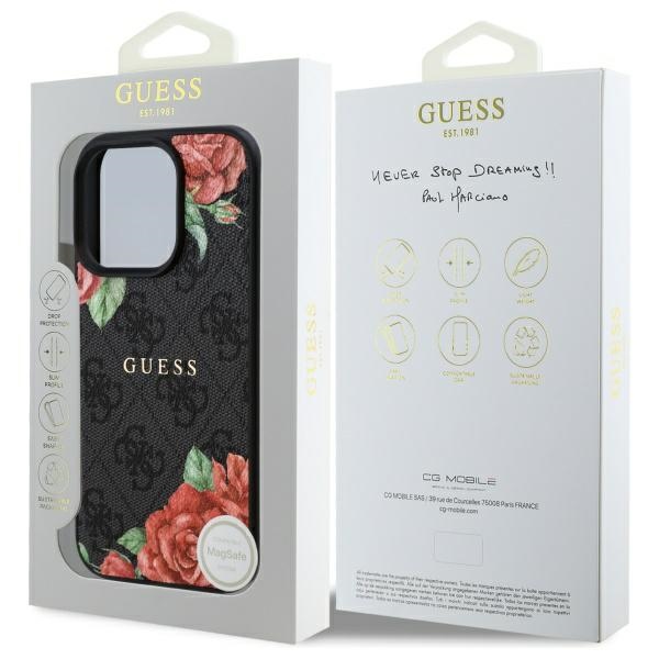 iTok webáruház - Guess Guess GUHMP16LP4ROPEMCK iPhone 16 Pro tok – 4G Flowers Print MagSafe 8 Guess GUHMP16LP4ROPEMCK iPhone 16 Pro 6.3" black/black hardcase 4G Flowers Print MagSafe