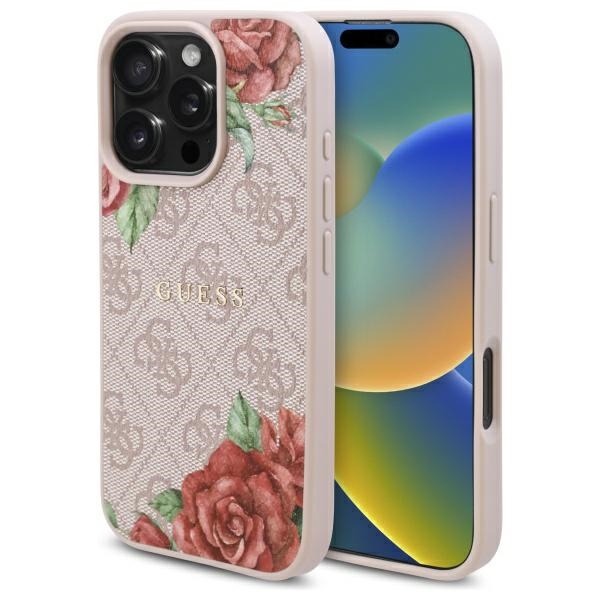 iTok webáruház - Guess Guess GUHMP16LP4ROPEMCP iPhone 16 Pro tok – 4G Flowers Print MagSafe 1 Guess GUHMP16LP4ROPEMCP iPhone 16 Pro 6.3" pink/pink hardcase 4G Flowers Print MagSafe