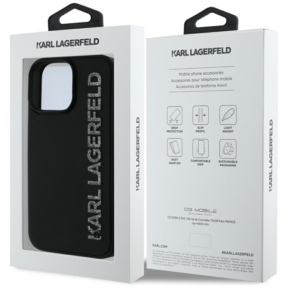 iTok webáruház - Karl Lagerfeld Karl Lagerfeld HC 3D Rubber Elongated Glitter tok iPhone 16 Pro készülékhez (fekete) 8 Karl Lagerfeld HC 3D Rubber Elongated Glitter iPhone 16 Pro Case (fekete)