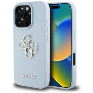 Guess Grained Big 4G Logo Small Classic Logo tok iPhone 16 Pro készülékhez (kék)