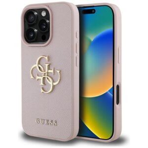 Guess Grained Big 4G Logo Small Classic Logo tok iPhone 16 Pro készülékhez (rózsaszín)