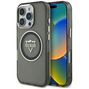 Guess IML Metal Mountain Logo MagSafe tok iPhone 16 Pro készülékhez (fekete)