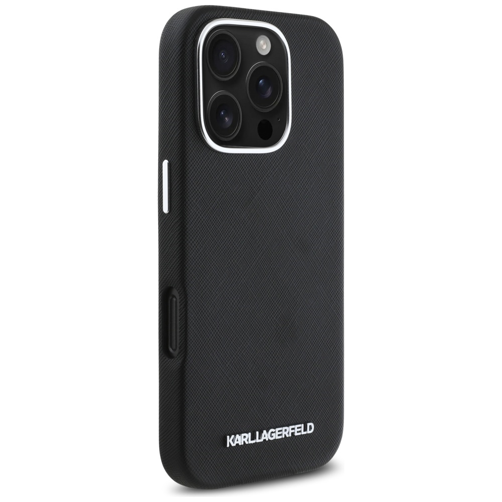 iTok webáruház - Karl Lagerfeld Karl Lagerfeld Saffiano Full Wrapped Elongated Metal Logo MagSafe tok iPhone 16 Pro készülékhez (fekete) 4 Karl Lagerfeld Saffiano Full Wrapped Elongated Metal Logo MagSafe iPhone 16 Pro Case (fekete)