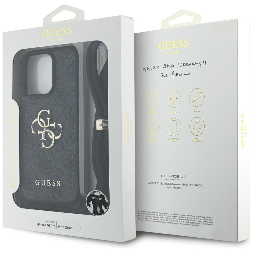 iTok webáruház - Guess Guess 4G Big Logo Cord Stap Crossbody tok iPhone 16 Pro készülékhez, fekete 7 Guess 4G Big Logo Cord Stap Crossbody Case for iPhone 16 Pro Black
