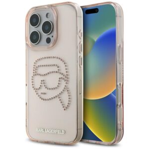 Karl Lagerfeld IML Rhinestones Karl Head tok iPhone 16 Pro készülékhez – rózsaszín