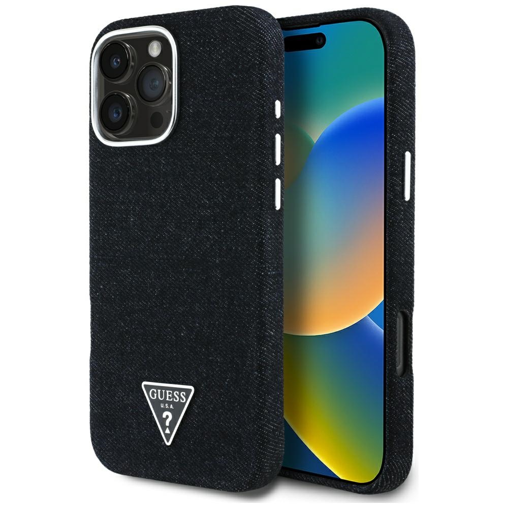 iTok webáruház - Guess Guess Denim Triangle Logo MagSafe tok iPhone 16 Pro (fekete) 1 Guess Denim Triangle Logo MagSafe case for iPhone 16 Pro (fekete)