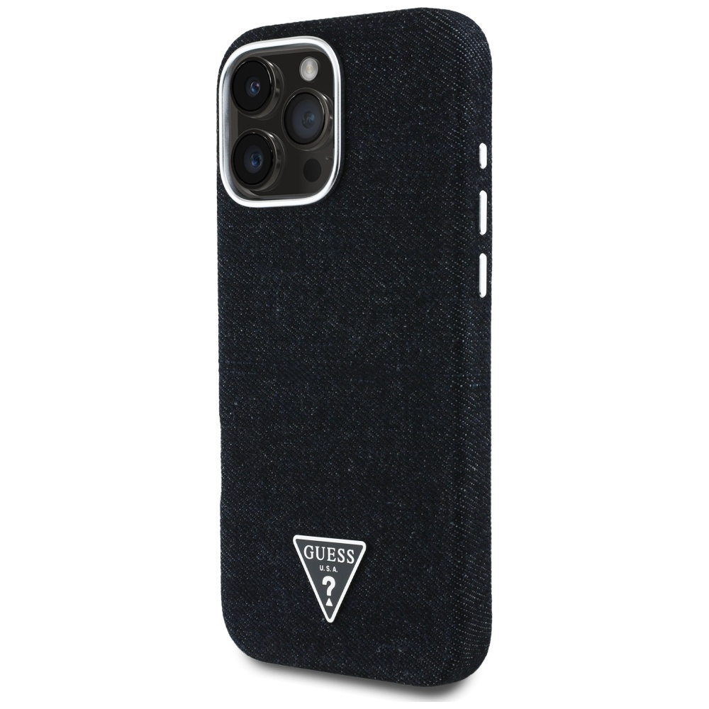 iTok webáruház - Guess Guess Denim Triangle Logo MagSafe tok iPhone 16 Pro (fekete) 2 Guess Denim Triangle Logo MagSafe case for iPhone 16 Pro (fekete)