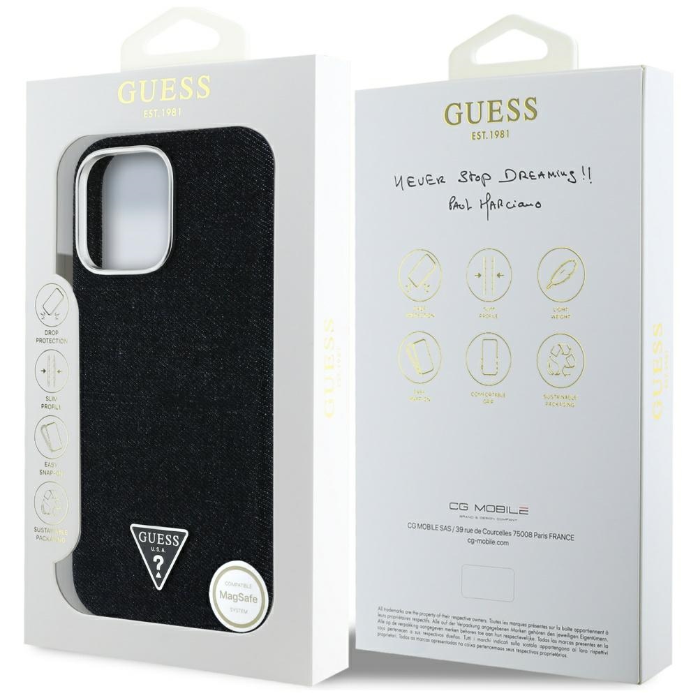 iTok webáruház - Guess Guess Denim Triangle Logo MagSafe tok iPhone 16 Pro (fekete) 8 Guess Denim Triangle Logo MagSafe case for iPhone 16 Pro (fekete)
