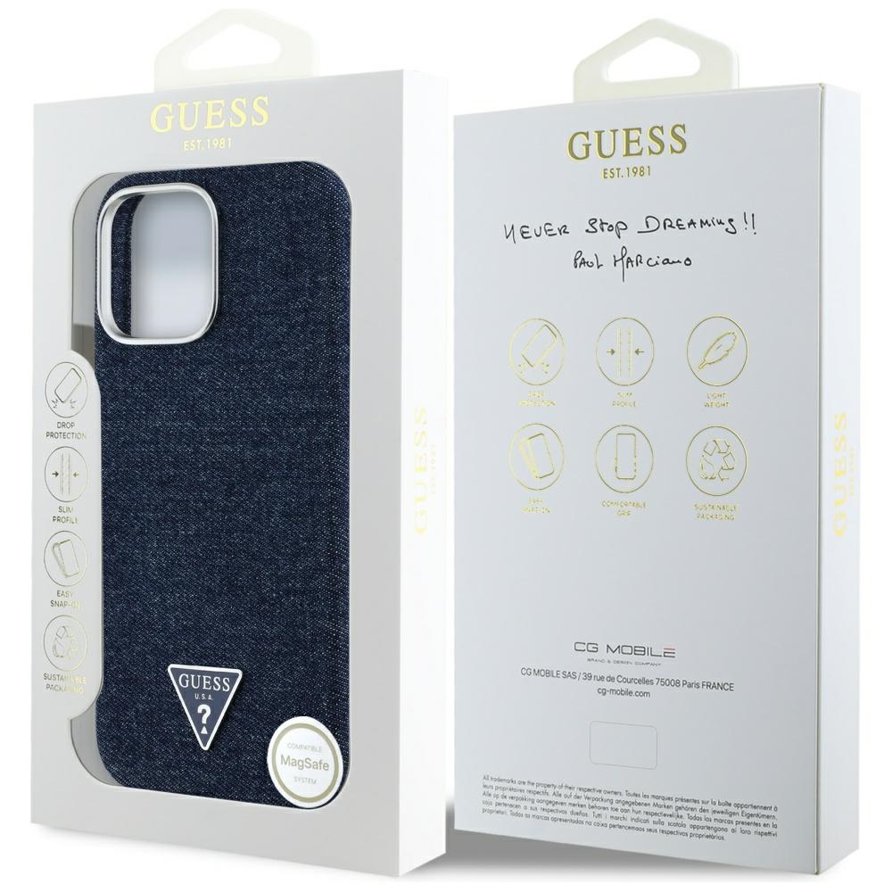 iTok webáruház - Guess Guess Denim Triangle Logo MagSafe tok iPhone 16 Pro készülékhez (kék) 8 Guess Denim Triangle Logo MagSafe iPhone 16 Pro Case (kék)