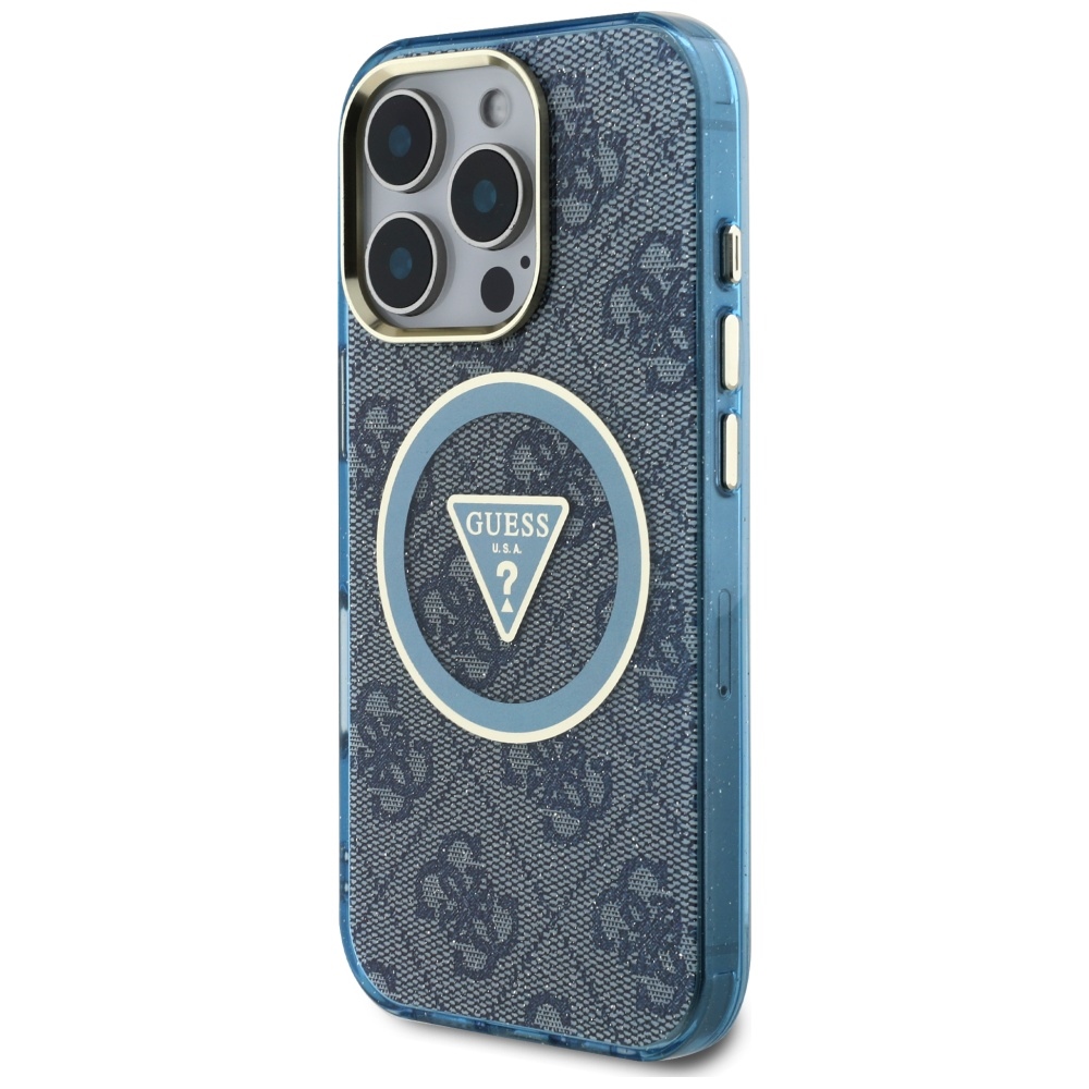 iTok webáruház - Guess Guess IML Metal Glitter 4G Circle Triangle MagSafe tok iPhone 16 Pro készülékhez (kék) 2 Guess IML Metal Glitter 4G Circle Triangle MagSafe Case for iPhone 16 Pro (kék)
