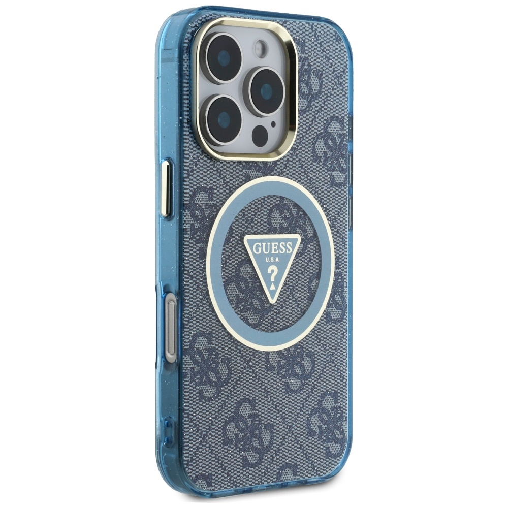iTok webáruház - Guess Guess IML Metal Glitter 4G Circle Triangle MagSafe tok iPhone 16 Pro készülékhez (kék) 4 Guess IML Metal Glitter 4G Circle Triangle MagSafe Case for iPhone 16 Pro (kék)