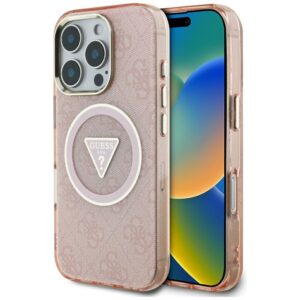 Guess IML Metal Glitter 4G Circle Triangle MagSafe tok iPhone 16 Pro készülékhez (rózsaszín)