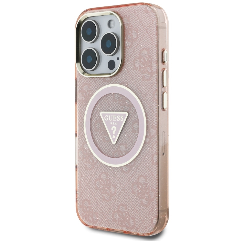 iTok webáruház - Guess Guess IML Metal Glitter 4G Circle Triangle MagSafe tok iPhone 16 Pro készülékhez (rózsaszín) 2 Guess IML Metal Glitter 4G Circle Triangle MagSafe Case for iPhone 16 Pro (rózsaszín)