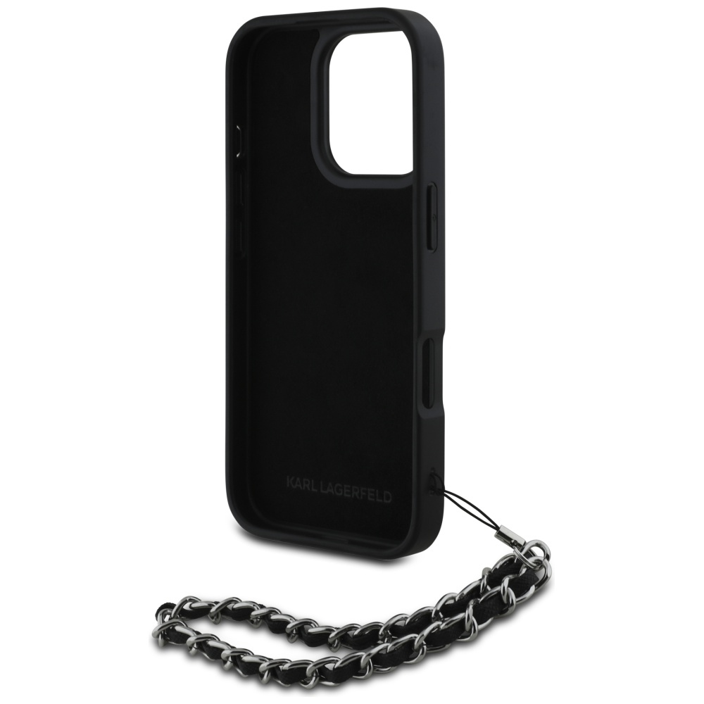 iTok webáruház - Karl Lagerfeld Karl Lagerfeld Saffiano Crystals w/Chain tok iPhone 16 Pro készülékhez (fekete) 6 Karl Lagerfeld Saffiano Crystals w/Chain iPhone 16 Pro Case (fekete)