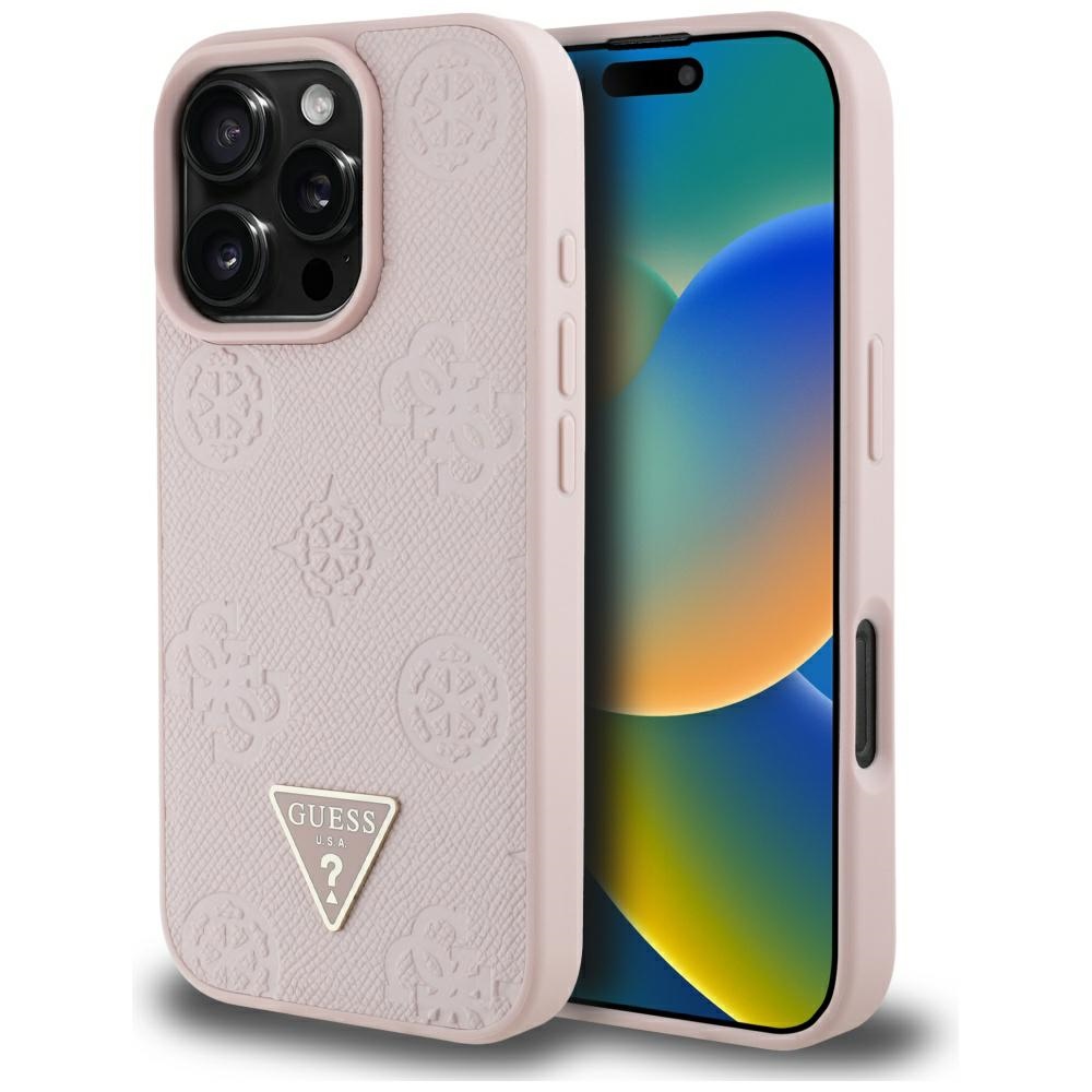 iTok webáruház - Guess Guess Grained Hot Stamp Peony Triangle Logo MagSafe tok iPhone 16 Pro készülékhez (rózsaszín) 1 Guess Grained Hot Stamp Peony Triangle Logo MagSafe iPhone 16 Pro Case (rózsaszín)