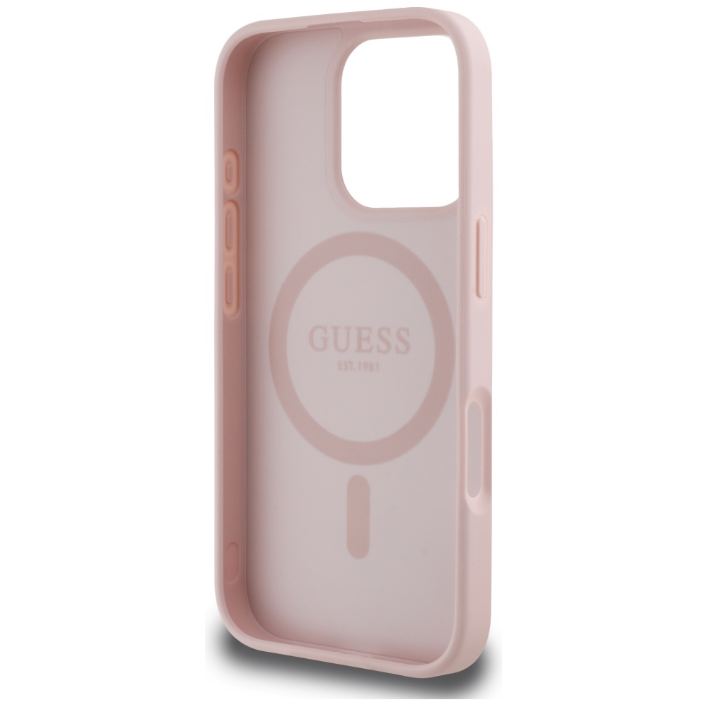 iTok webáruház - Guess Guess Grained Hot Stamp Peony Triangle Logo MagSafe tok iPhone 16 Pro készülékhez (rózsaszín) 7 Guess Grained Hot Stamp Peony Triangle Logo MagSafe iPhone 16 Pro Case (rózsaszín)