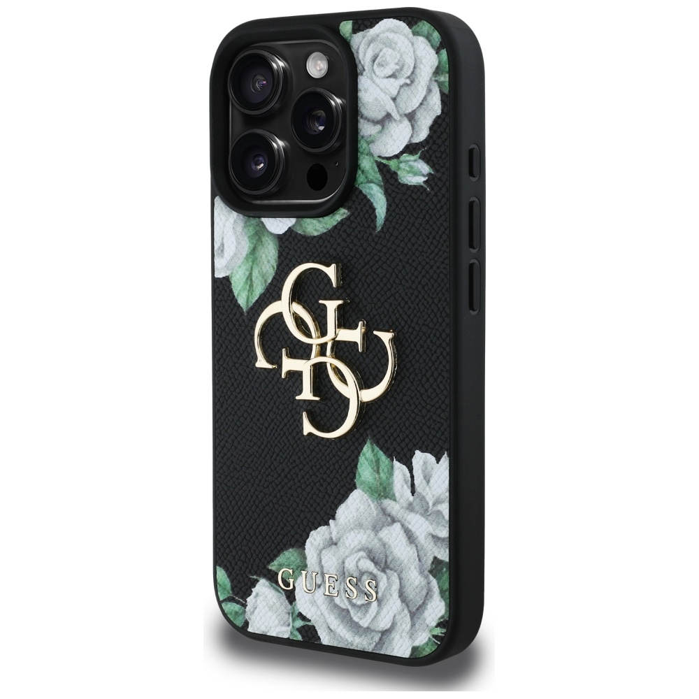 iTok webáruház - Guess Guess Grained Roses Big 4G logo tok iPhone 16 Pro (fekete) 2 Guess Grained Roses Big 4G logo iPhone 16 Pro case (fekete)