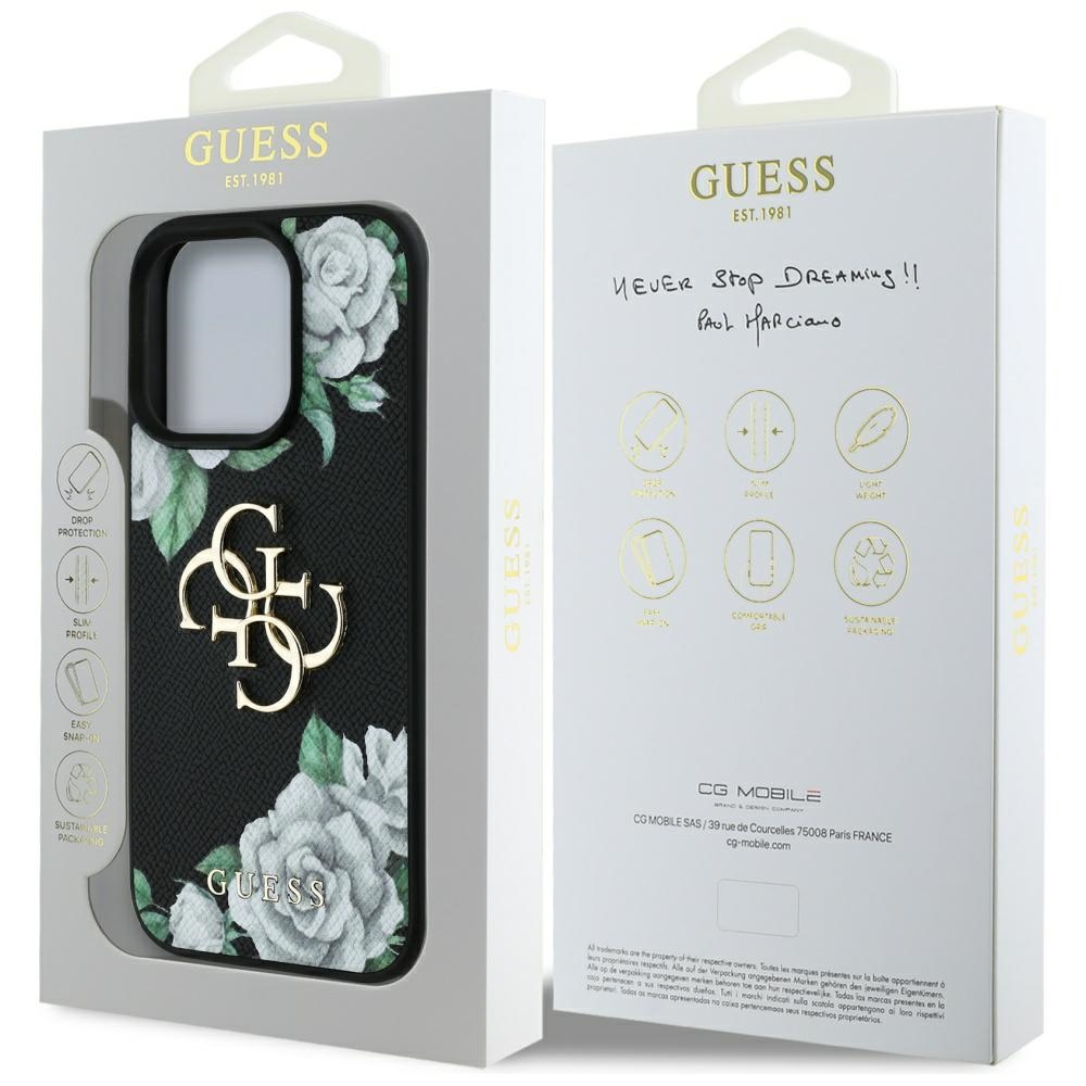 iTok webáruház - Guess Guess Grained Roses Big 4G logo tok iPhone 16 Pro (fekete) 8 Guess Grained Roses Big 4G logo iPhone 16 Pro case (fekete)