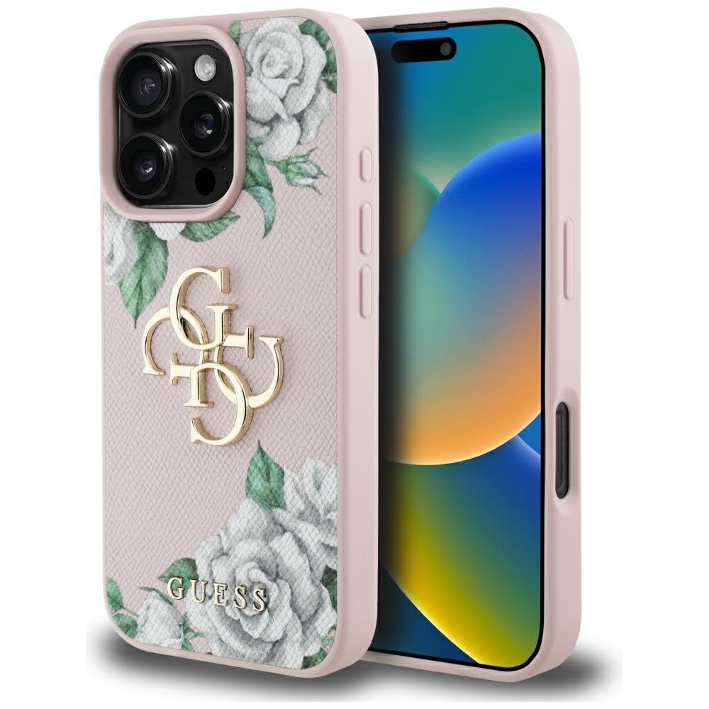 iTok webáruház - Guess Guess Grained Roses Big 4G logo tok iPhone 16 Pro készülékhez (rózsaszín) 1 Guess Grained Roses Big 4G logo iPhone 16 Pro case (rózsaszín)