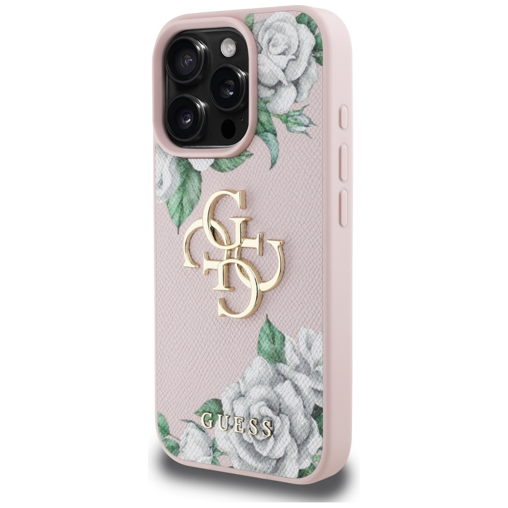 iTok webáruház - Guess Guess Grained Roses Big 4G logo tok iPhone 16 Pro készülékhez (rózsaszín) 2 Guess Grained Roses Big 4G logo iPhone 16 Pro case (rózsaszín)