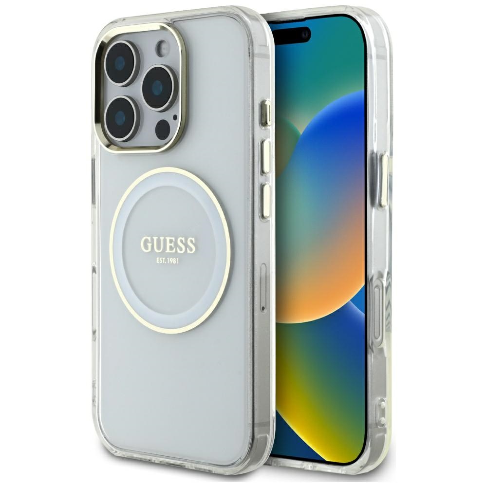 iTok webáruház - Guess Guess IML Metal Colored Circle Classic Logo MagSafe tok iPhone 16 Pro készülékhez (fehér) 1 Guess IML Metal Colored Circle Classic Logo MagSafe case for iPhone 16 Pro (fehér)
