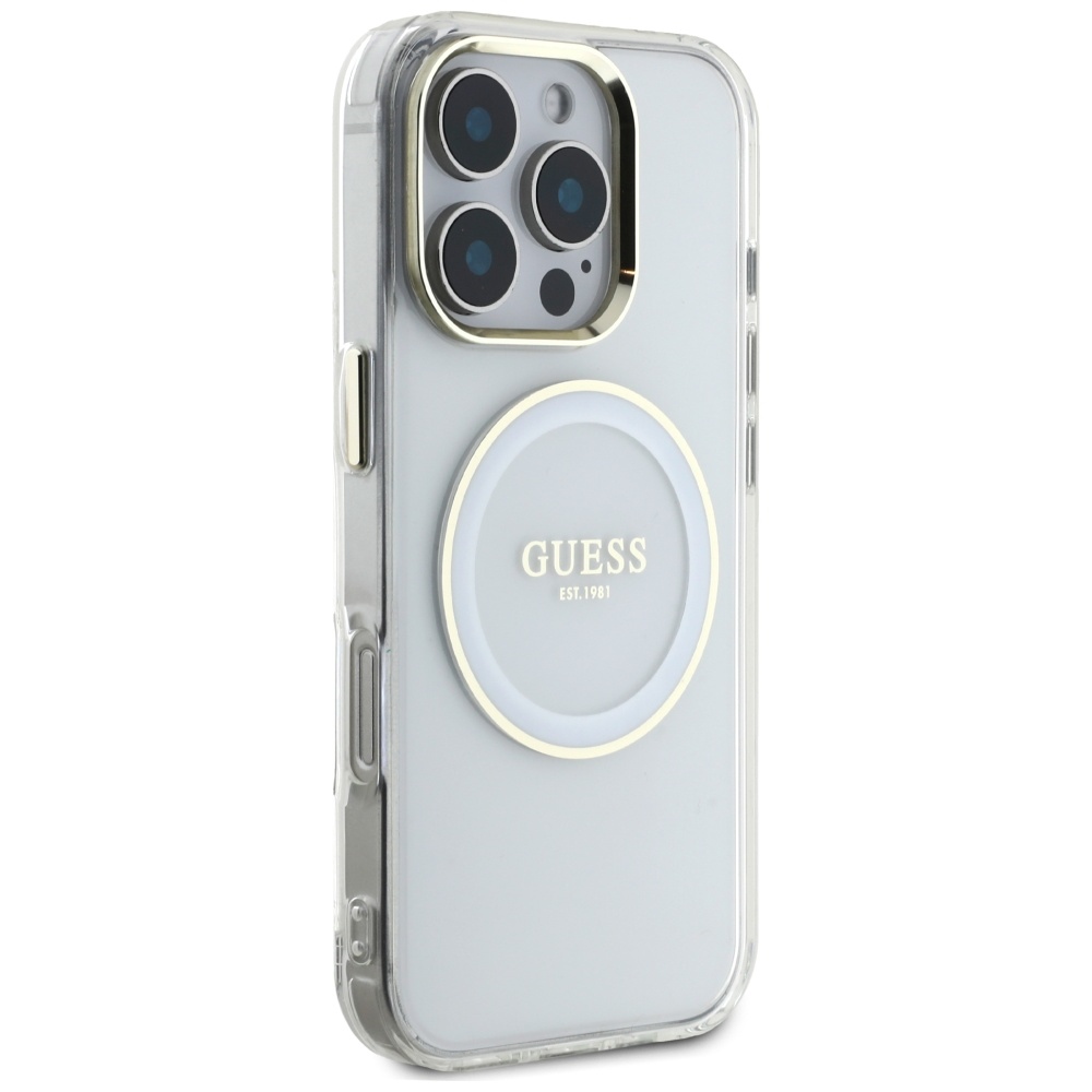 iTok webáruház - Guess Guess IML Metal Colored Circle Classic Logo MagSafe tok iPhone 16 Pro készülékhez (fehér) 4 Guess IML Metal Colored Circle Classic Logo MagSafe case for iPhone 16 Pro (fehér)