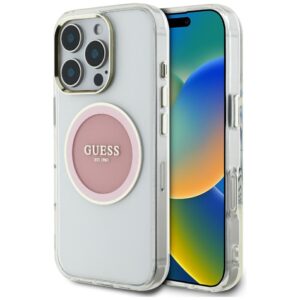 Guess IML Metal Colored Circle Classic Logo MagSafe tok iPhone 16 Pro készülékhez (rózsaszín)