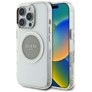 Guess IML Metal Colored Circle Classic Logo MagSafe tok iPhone 16 Pro készülékhez (szürke)