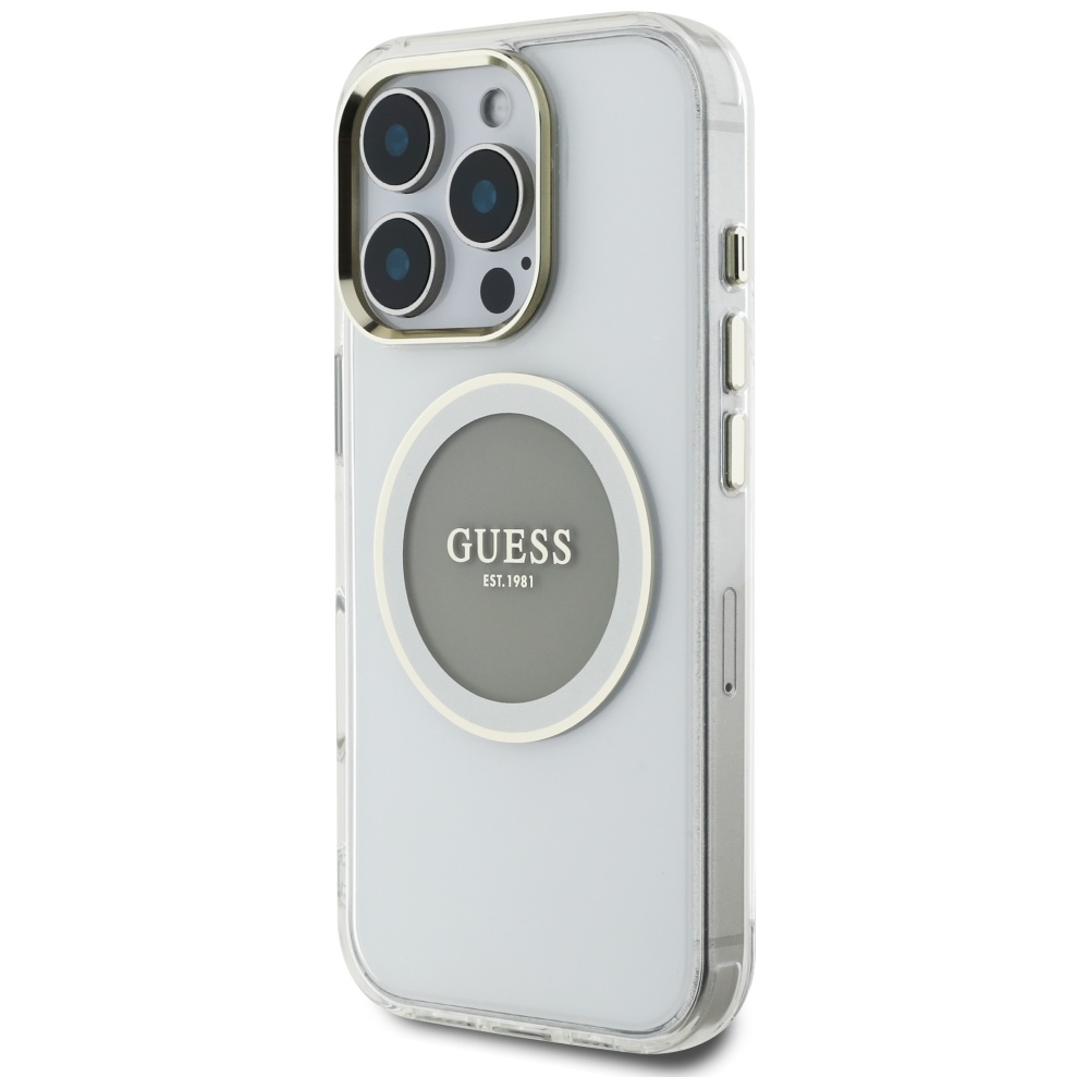 iTok webáruház - Guess Guess IML Metal Colored Circle Classic Logo MagSafe tok iPhone 16 Pro készülékhez (szürke) 2 Guess IML Metal Colored Circle Classic Logo MagSafe case for iPhone 16 Pro (szürke)