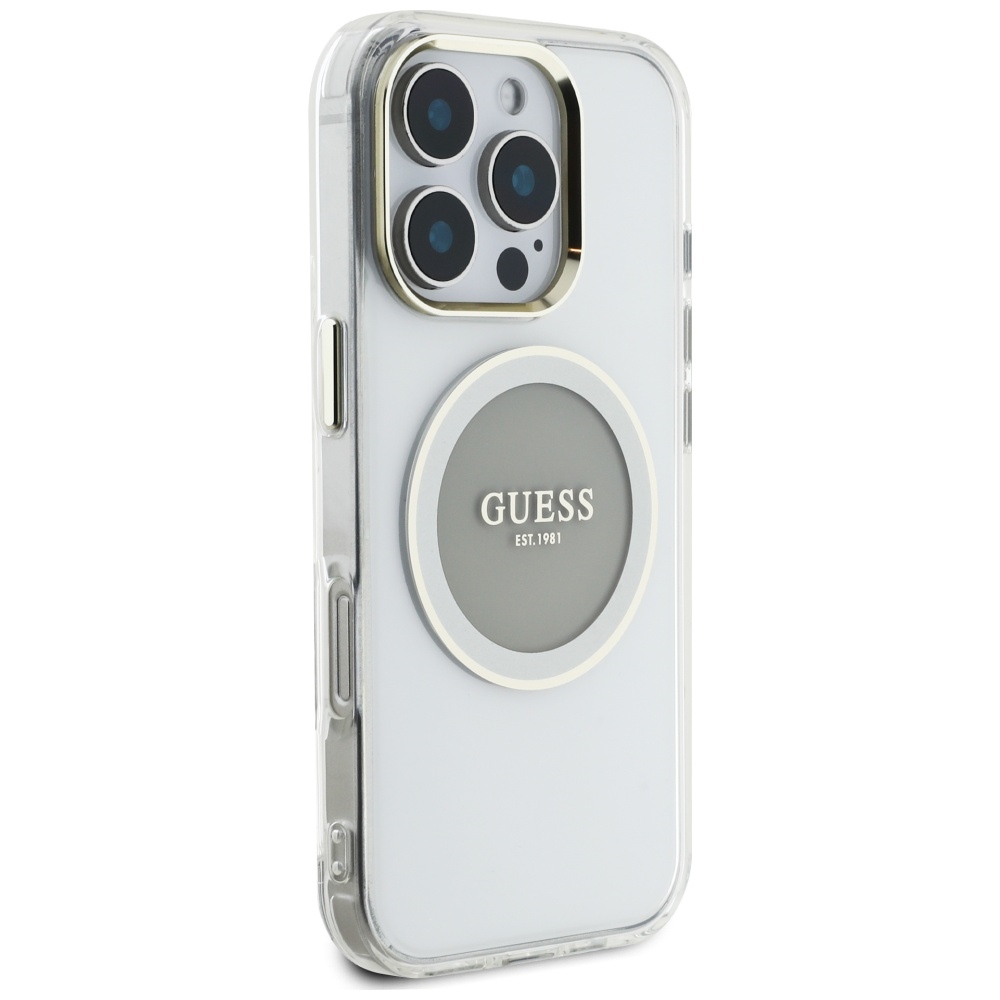 iTok webáruház - Guess Guess IML Metal Colored Circle Classic Logo MagSafe tok iPhone 16 Pro készülékhez (szürke) 4 Guess IML Metal Colored Circle Classic Logo MagSafe case for iPhone 16 Pro (szürke)