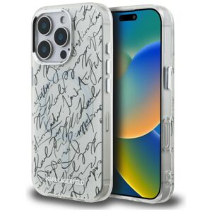 Karl Lagerfeld IML Karl Script Pattern MagSafe tok iPhone 16 Pro készülékhez (fehér)