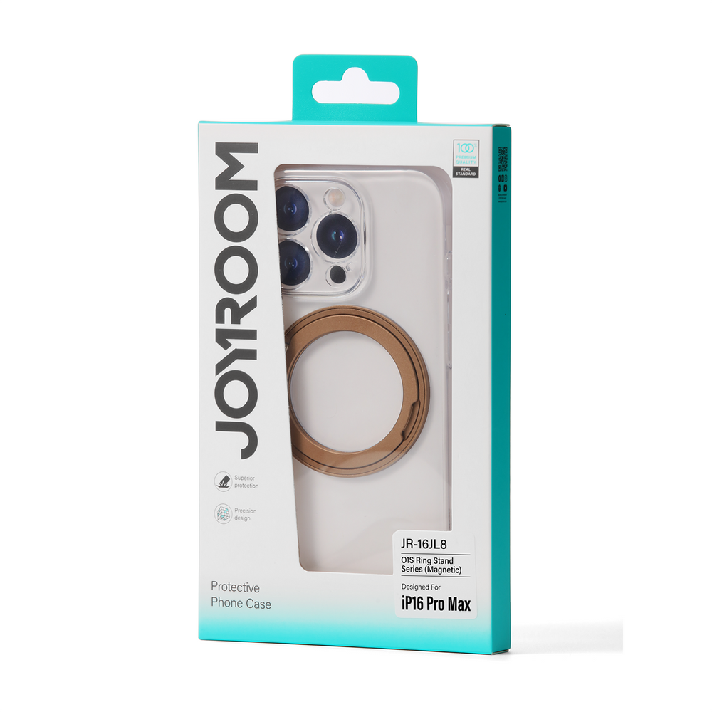 iTok webáruház - Joyroom Joyroom JR-16JL6 iPhone 16 Pro ultravékony MagSafe tok 360°-os gyűrűs állvánnyal (arany) 2 Joyroom JR-16JL6 iPhone 16 Pro Ultra-Thin MagSafe Compatible Case with 360° Ring Stand (arany)