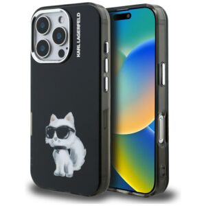 Karl Lagerfeld IML Aquarelle Choupette & Logo tok iPhone 16 Pro készülékhez (fekete)