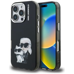 Karl Lagerfeld IML Aquarelle Karl & Choupette & Logo tok iPhone 16 Pro készülékhez – fekete