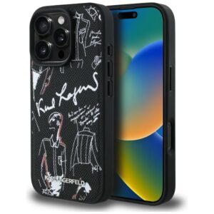 Karl Lagerfeld Grained Pattern & Logo MagSafe tok iPhone 16 Pro készülékhez (fekete)