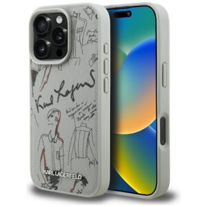 Karl Lagerfeld Grained Pattern & Logo MagSafe tok iPhone 16 Pro készülékhez (szürke)