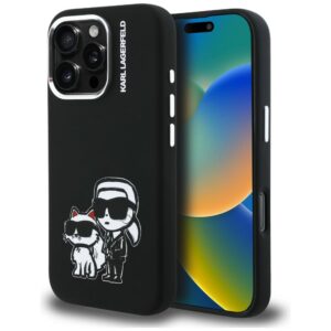 Karl Lagerfeld Silicone Karl&Choupette Sketch MagSafe tok iPhone 16 Pro készülékhez (fekete)