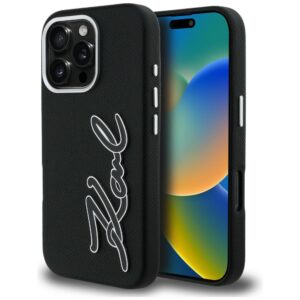 Karl Lagerfeld FW Grained Signature Logo iPhone 16 Pro tok (fekete)